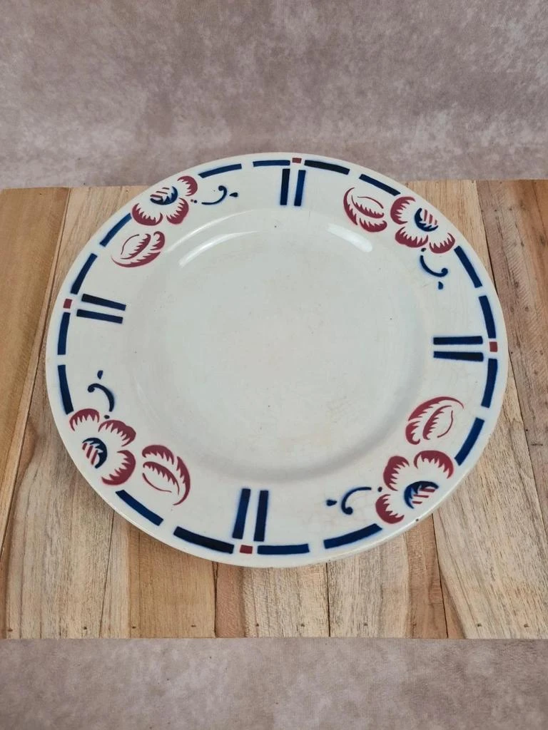 Compotier sur pied ancien Gien – Décor floral bleu & rouge – photo 2